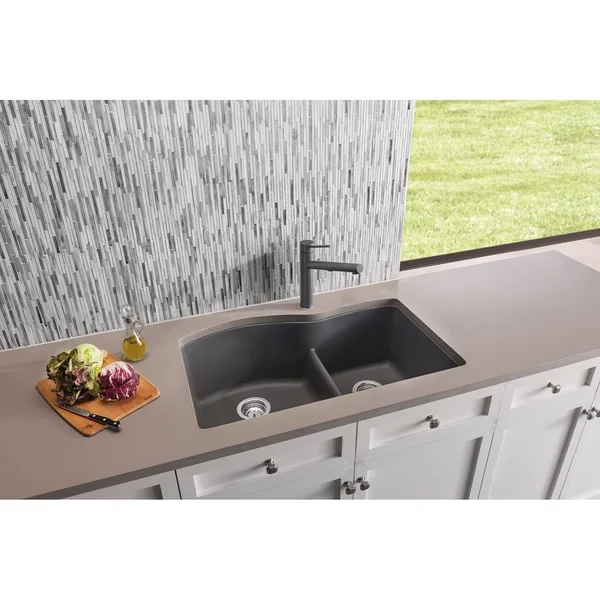 Blanco 441592 Diamond Silgranit Double Bowl Undermount Kitchen Sink with Low Divide - Metallic Gray