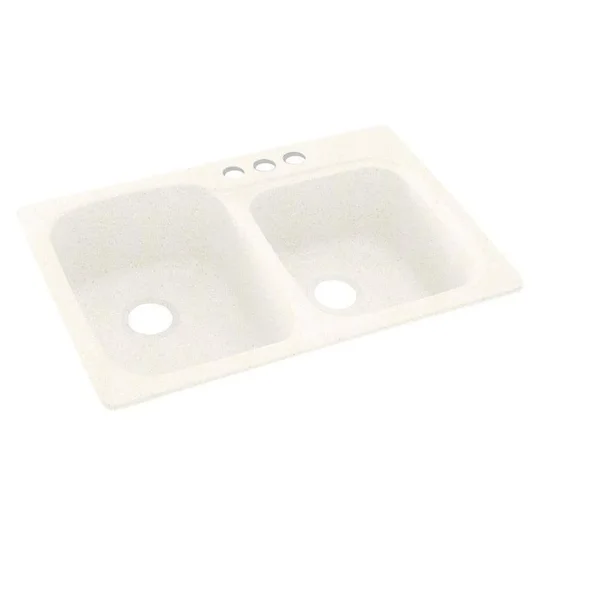 Swan 33-in D x 22-in W x 9-in H Solid Surface Dual Mount Double Bowl Kitchen Sink with 3-Hole (Baby&s Breath)