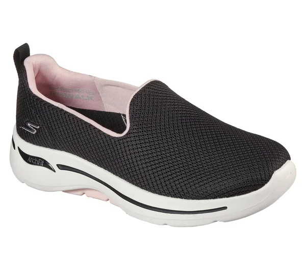 Skechers Women's GOwalk Arch Fit - Grateful Slip-On Walking Shoes, Black/Pink, 8.5