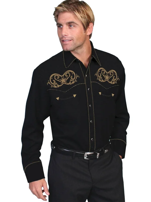 Scully Embroidered Star Scroll Shirt - Black