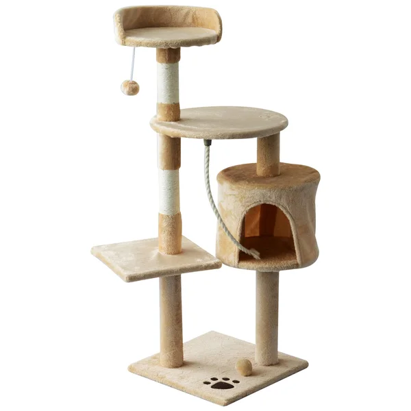 PawHut 45x22 Plush Sturdy Interactive Cat Condo Tower Scratching Post Activity Tree House - Beige, White