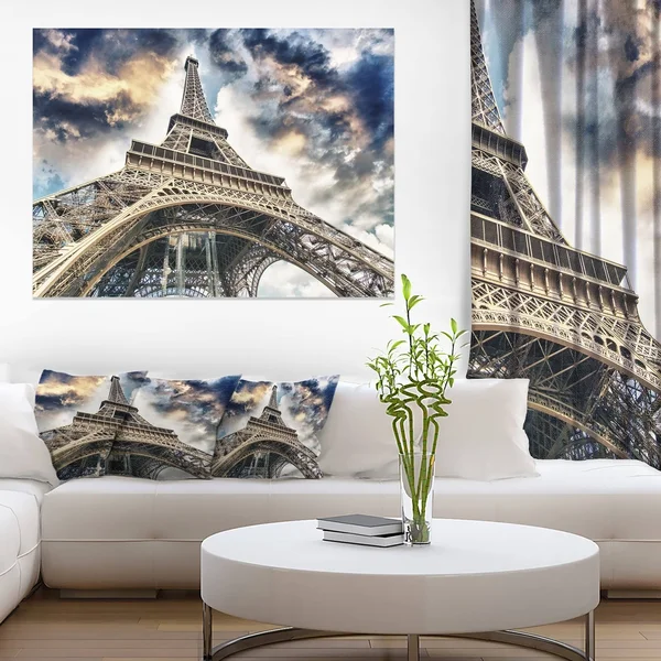 Design Art The Paris Eiffel Tower View from Ground - Cityscape Canvas Print - Blue - 60 in. Wide x 28 in. High