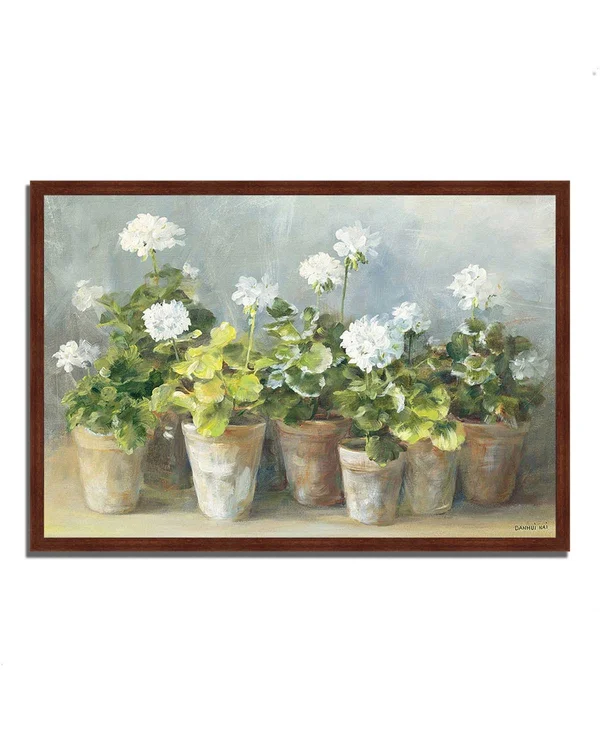 Tangletown Fine Art 32x22 x 47x22 White Geraniums by Danhui Nai Framed Painting Print