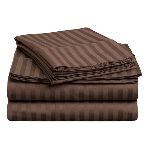 Superior 400 Thread Count Deep Pocket Stripe Cotton Sateen Sheet Set, Twin XL/Brown