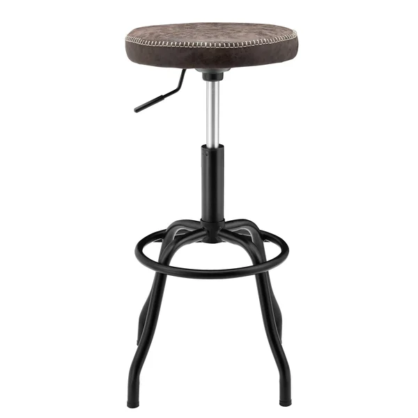 New Pacific Direct Eaton PU Leather Gaslift Backless Swivel Bar Stool, Vintage Coffee Brown