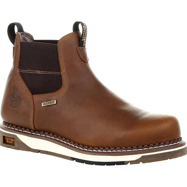 Men's Georgia Boot GB00352 Wedge Waterproof Chelsea Work Boot, Size: 10, Brown
