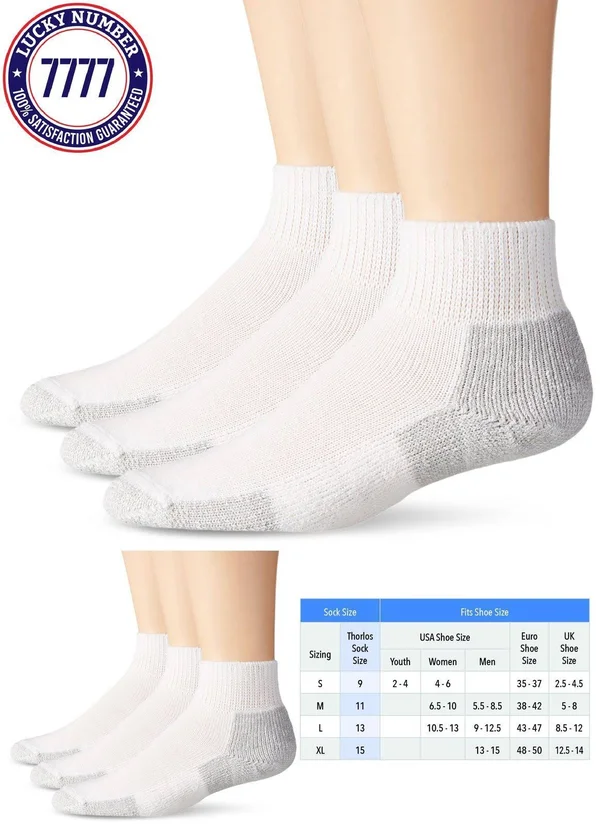 Thorlos Unisex JMX Running Thick Padded Ankle Sock - White 3 Pack, Medium