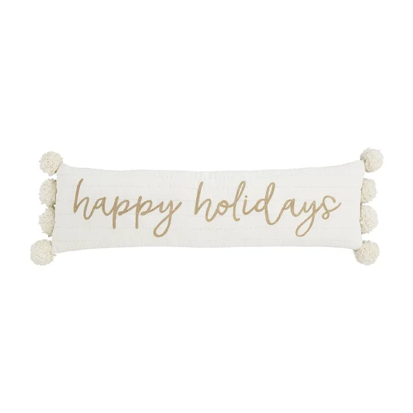 Mud Pie White and Gold Christmas Pillow - Happy Holidays