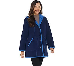 Susan Graver Weekend Bonded Polar Fleece Button Front Coat, Size Small, Sapphire/Blue