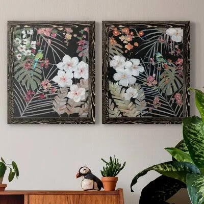 Tropical Midnight I - 2 Piece Painting Print Set Bay Isle Home Format: Black Framed Canvas - Matte Color: No Matte, Size: 24x22 H