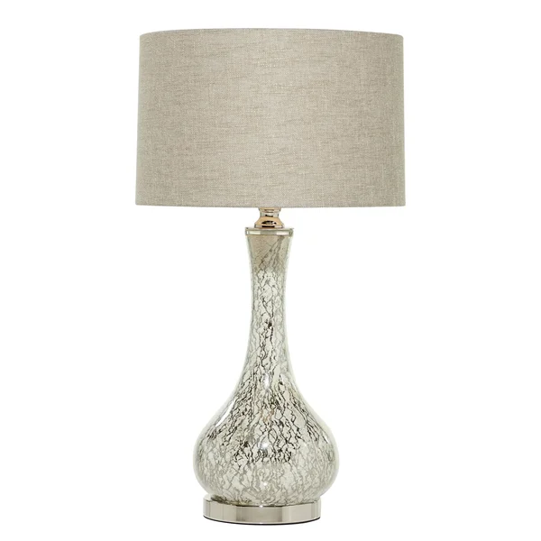 Litton Lane 14 in. x 27.5 in. Tall Silver Beige Mercury Glass Lighting Table Lamp with Beige Drum Shade