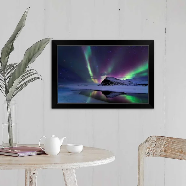 Northern Lights Reflection - Black Framed Wall Art, 24x16, Great Big Canvas