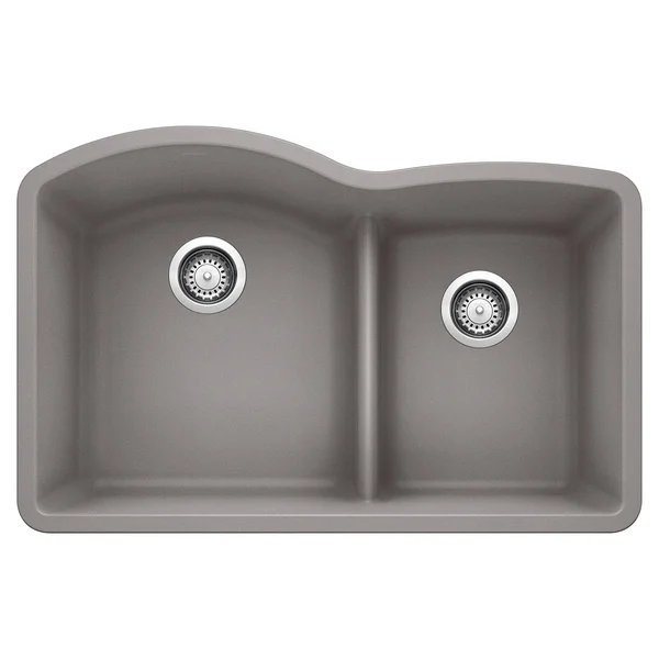 Blanco 441592 Diamond Silgranit Double Bowl Undermount Kitchen Sink with Low Divide - Metallic Gray