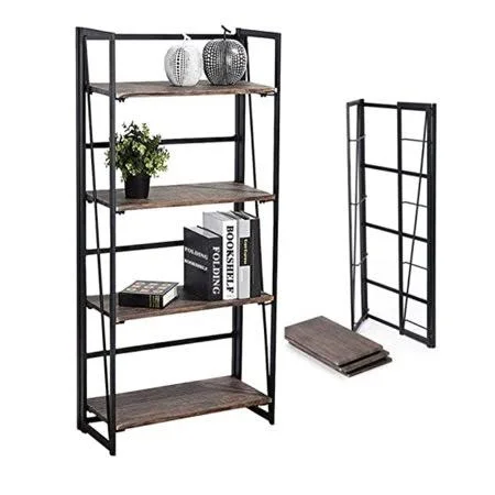 23.6x11.8x49.4in Folding Storage Shelving - 4-Tier Foldable Bakers Rack Storage Shelves, Wire Rack Garage Shelves, Kitchen Living
