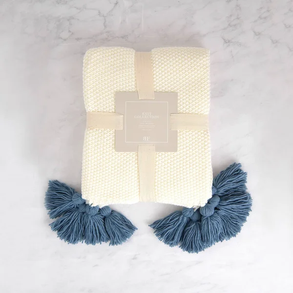 Aurora Home Big Tassel Knit Throw - Blue - 60x22
