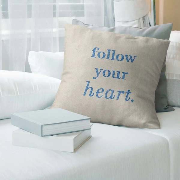 Quotes Handwritten Follow Your Heart Quote Pillow-Faux Linen - 18 x 18 - Square - Zipper Closure - Large - Removable Cover - Acc