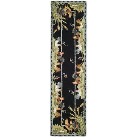 August Grove Kinchen Hand-Hooked Wool Black/Green/Gray/White/Red Area Rug, Size: Runner 2&6 inch x 12&