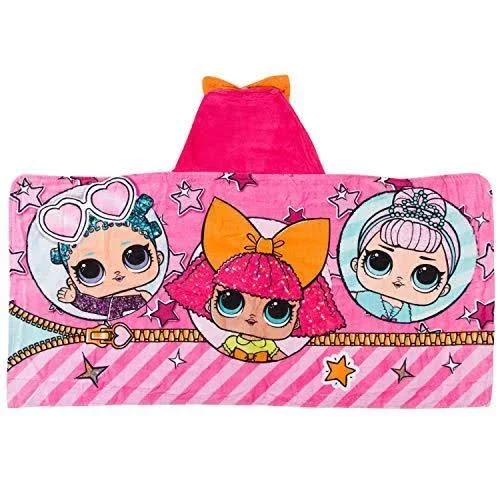 Franco Kids Bath and Beach Soft Cotton Terry Hooded Towel Wrap, 24 inch x 50 inch, L.O.L. Surprise