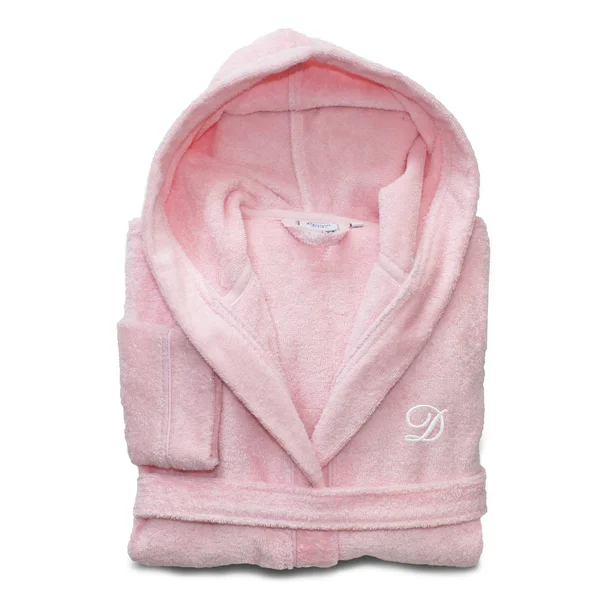 Authentic Hotel and Spa Sweet Kids Turkish Cotton Terry Pretty Pink with White Monogram Hooded Bathrobe - Medium