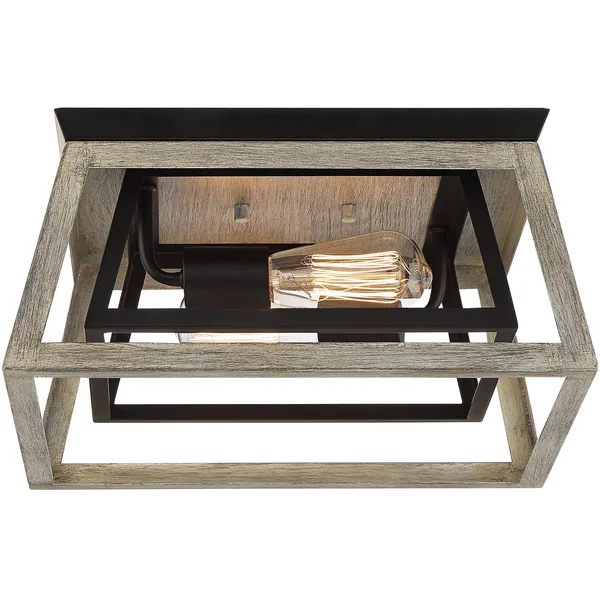 Possini Euro Design Farmhouse Ceiling Light Flush Mount Fixture Whitewashed Wood Black 14x22 Wide Open Box Bedroom Kitchen Hallw