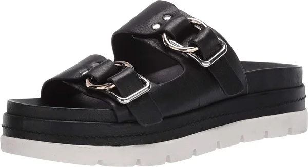 J/Slides Women's Baha Platform Slide Sandals 8.5 - Black Leather