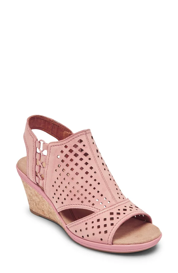 Women's Rockport COB Hill Janna Wedge Sandal - Size 6.5 W - Pink