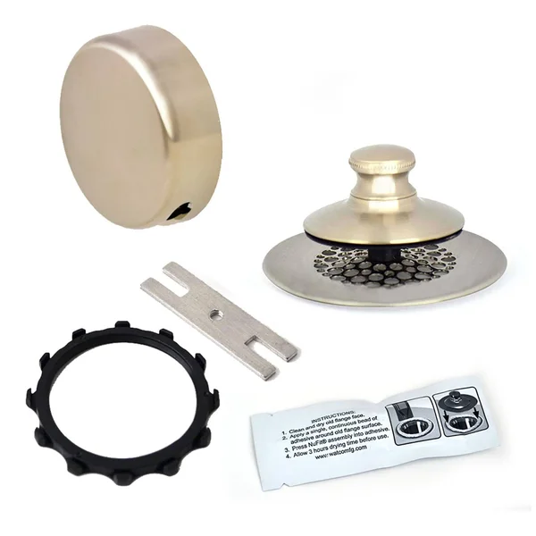 Watco Universal Nufit Push Pull Bathtub Stopper with Grid Strainer, Innovator Overflow and Silicone, Brushed Nickel, Brushed Nic