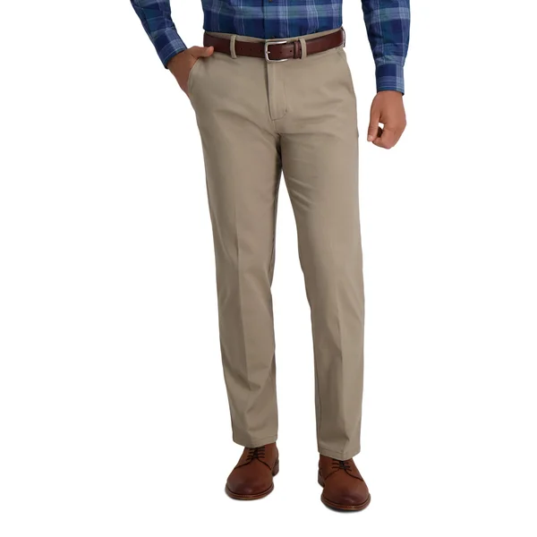 Haggar Med Khaki Men's Motion Khaki Straight Fit Flat Front Casual Pants
