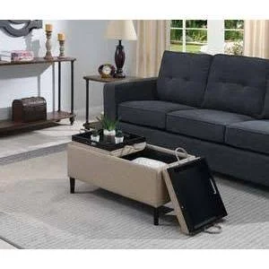 Designs4Comfort Magnolia Storage Ottoman with Fabric Trays Soft Beige - Breighton Home