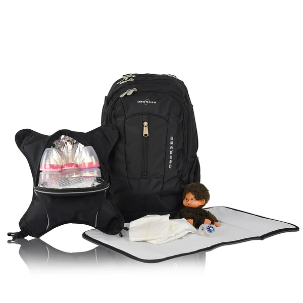 Obersee Bern Backpack Diaper Bag with Detachable Cooler - Black/Grey