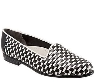 Trotters Sleek Leather Loafers - Liz, Size 6 Narrow, Black/White