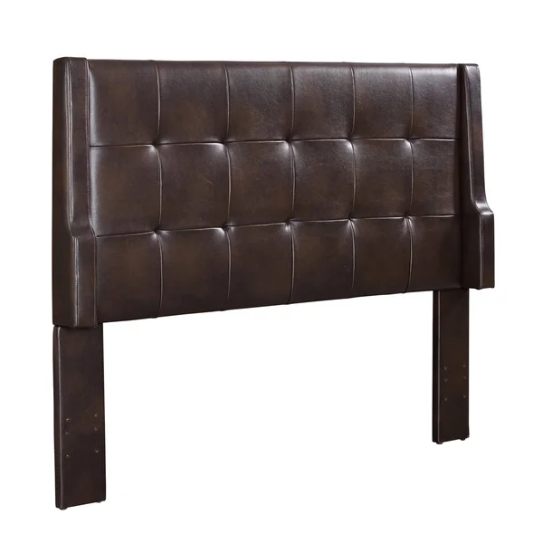 Leatherette Queen and Full Size Headboard with Tufted Details, Brown