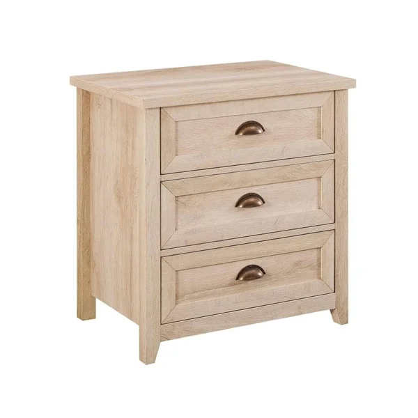 Walker Edison Odette 25 3 Drawer Nightstand White Oak Finish