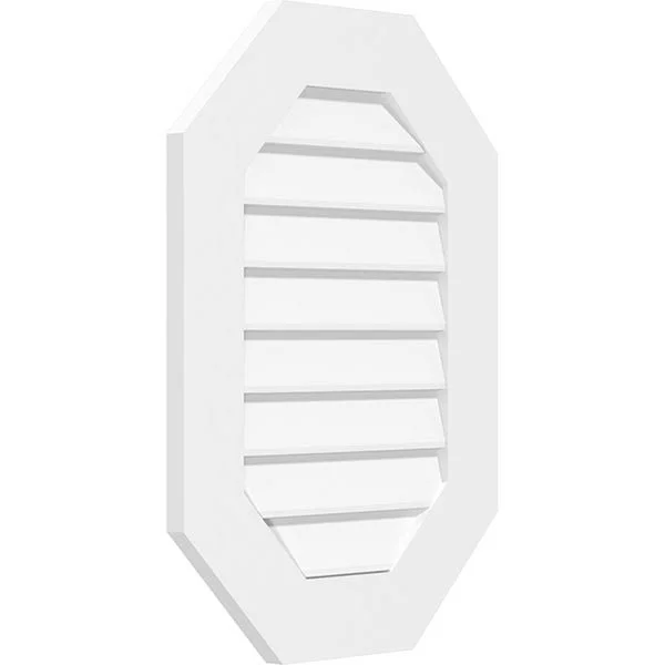 Ekena Millwork GVPOV34X4001SN 34x22W x 40x22H Vertical Elongated Octagon Surface Mount PVC Gable Vent: Non-Functional - w/ 3-1/2x