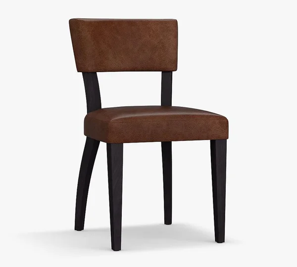 Payson Leather Dining Side Chair, Black Leg, Statesville Pebble