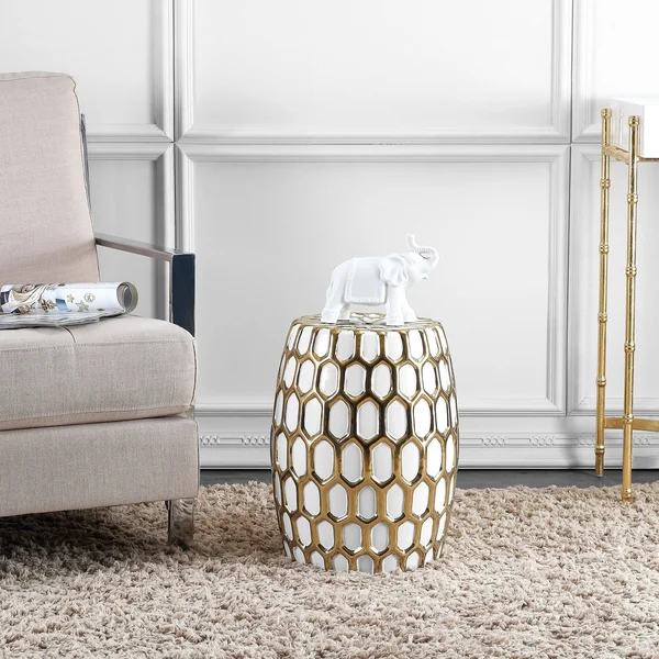 Safavieh Laili Garden Stool Gold - White