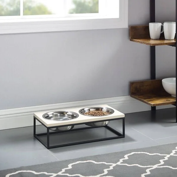 Sam&s Pets Dan Double Wood and Stainless Steel Pet Bowl