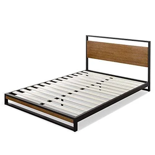 Zinus Suzanne Metal and Wood Platform Bed with Headboard - Box Spring