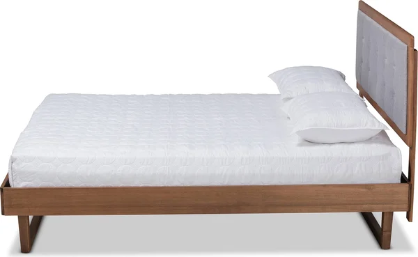 Baxton Studio Viviana Modern and Contemporary Light Gray Fabric Upholstered and Ash Walnut Finished Wood King Size Platform Bed