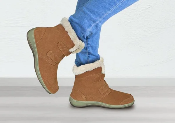OrthoFeet Women's Florence Faux Fur Bootie - Camel Suede