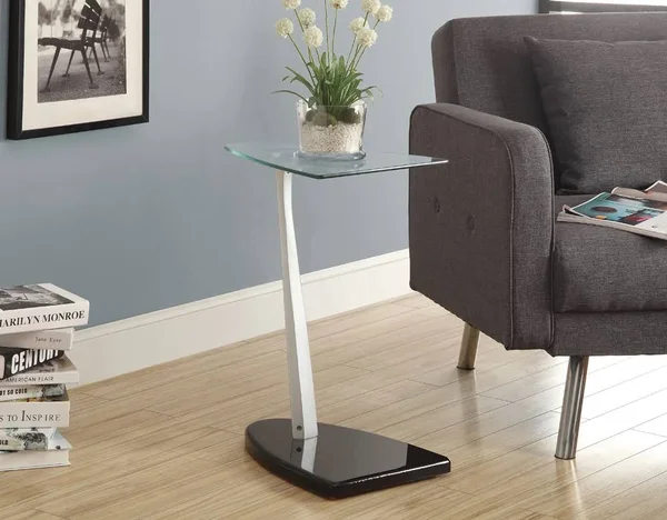 Monarch Specialties - Accent Table Glossy Black Silver with Tempered Glass - I-3047