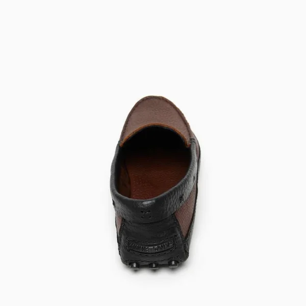 Minnetonka Moccasin - Men's P.W. Driving Loafer (Color Block) in Brown Upper and Black Lower, Size 10, Handmade
