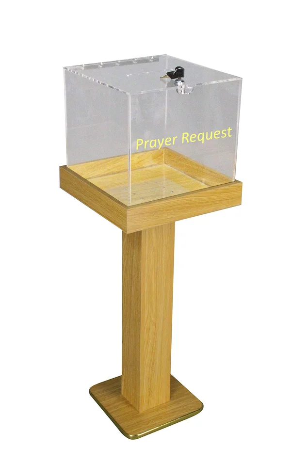 FixtureDisplays Wood Acrylic Large Floor Standing Tithing Box Offering Box Ballot Box Church Donation Box 14300, 15 x 15 x 38"