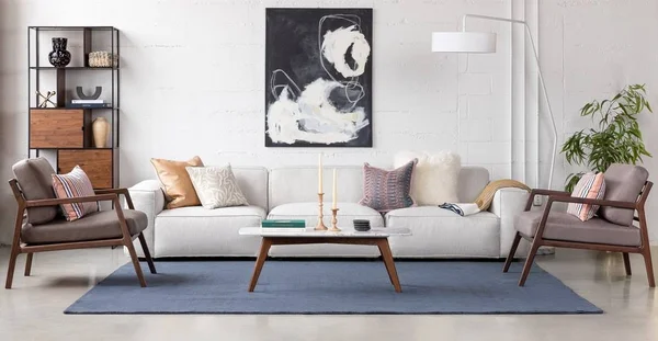 White Floor Lamp, Marble Base, Article Heron Modern Lighting