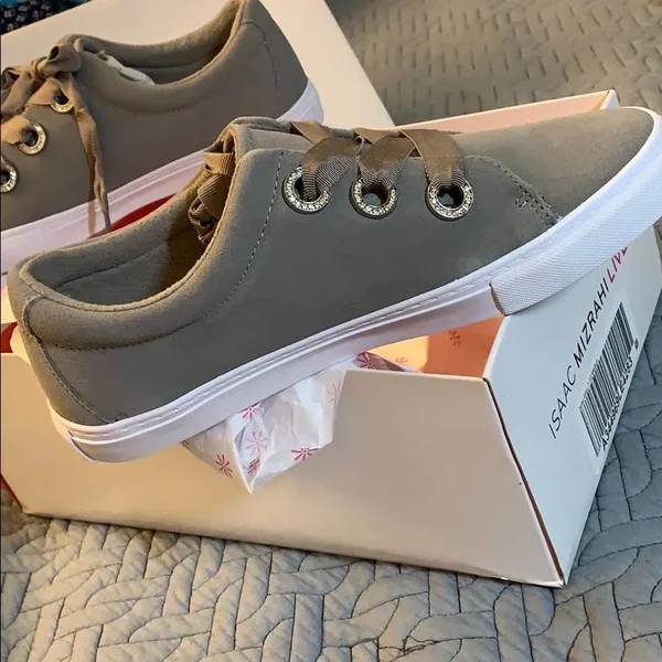 Isaac Mizrahi Live! Soho Grosgrain Lace-Up Suede Sneakers, Size 7-1/2 Medium, Soho Grey