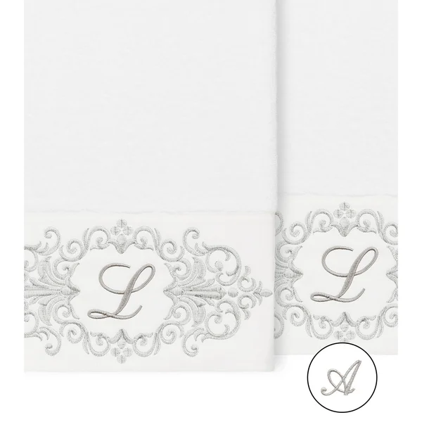 Linum Home Textiles 100% Turkish Cotton Monica 2pc Embellished Bath Towel Set - Size: 27 inch x 54 inch, White