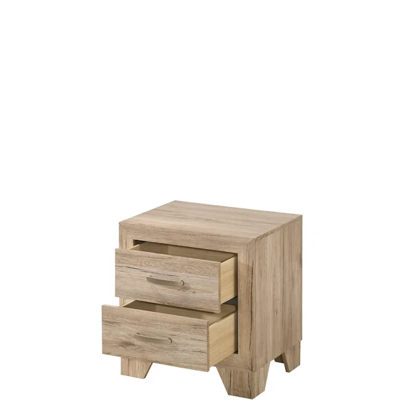 Transitional Miquell Rectangular Wood Nightstand with 2 Drawers, Oak