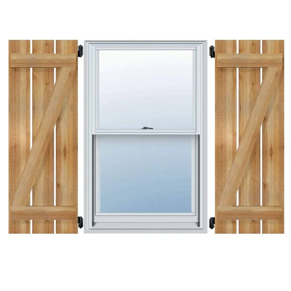 23x22W x 50x22H TimberCraft Four 5 3/8x22 Boards Spaced Board-n-Batten Shutters w/Z-Bar - Rough Sawn Western Red Cedar (Per Pair)
