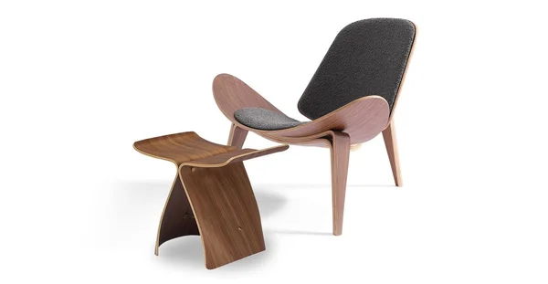 Tripod Fabric Chair 2-pc Set - Walnut/Gray Boucle