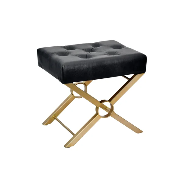 Amrah Home Montague Black Leather Tufted Ottoman